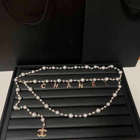 Pearl Waist Chain with Gold Letter Charms | Layered Body Chain Women's Jewelry