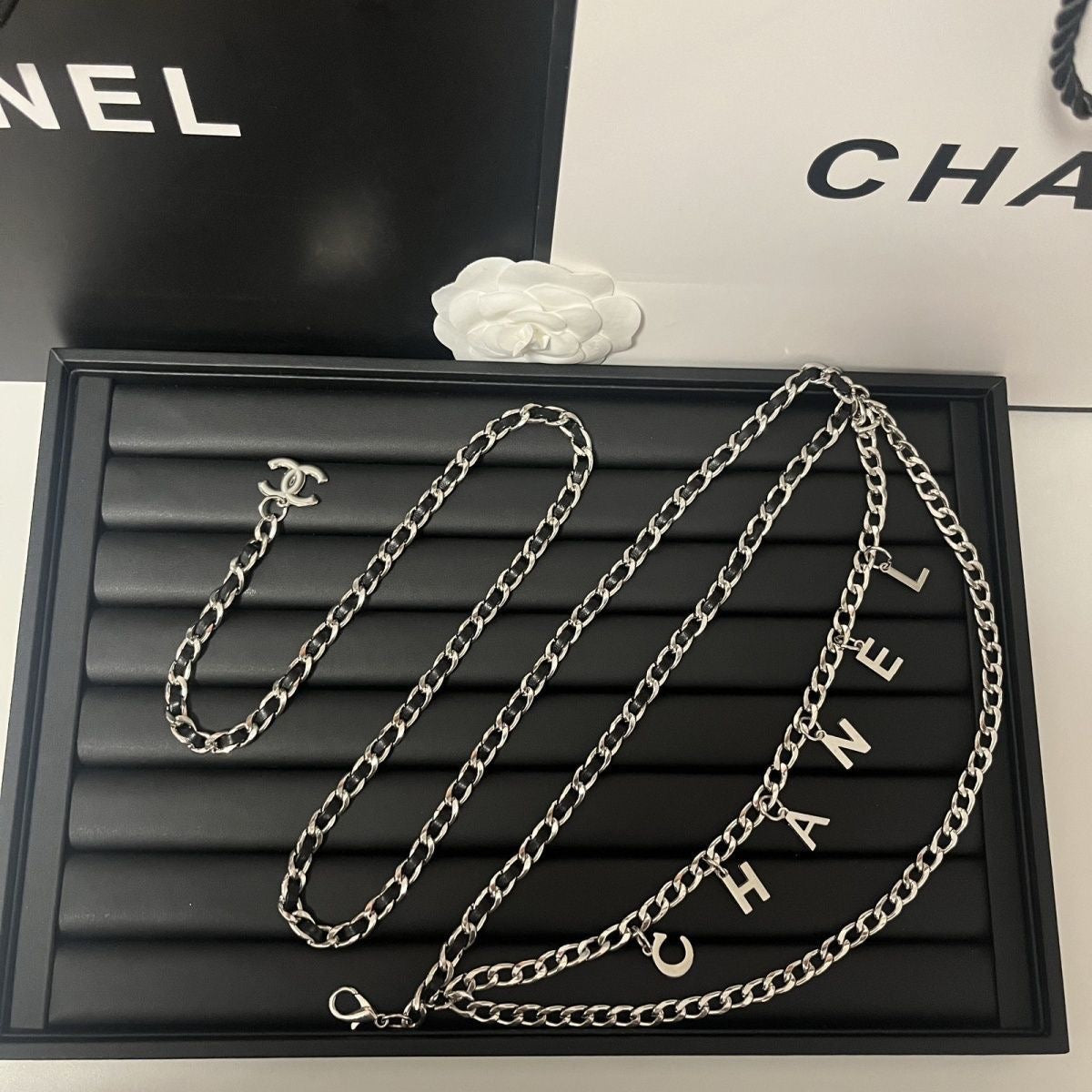 Triple Layered Gold Letter Charm Chain Belt