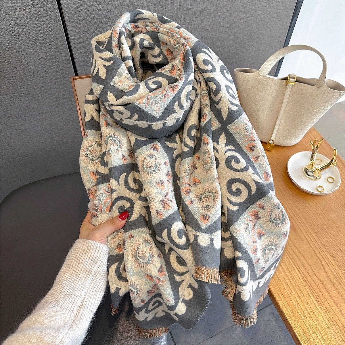 Classic Vintage Tribal Jacquard Cashmere Scarf