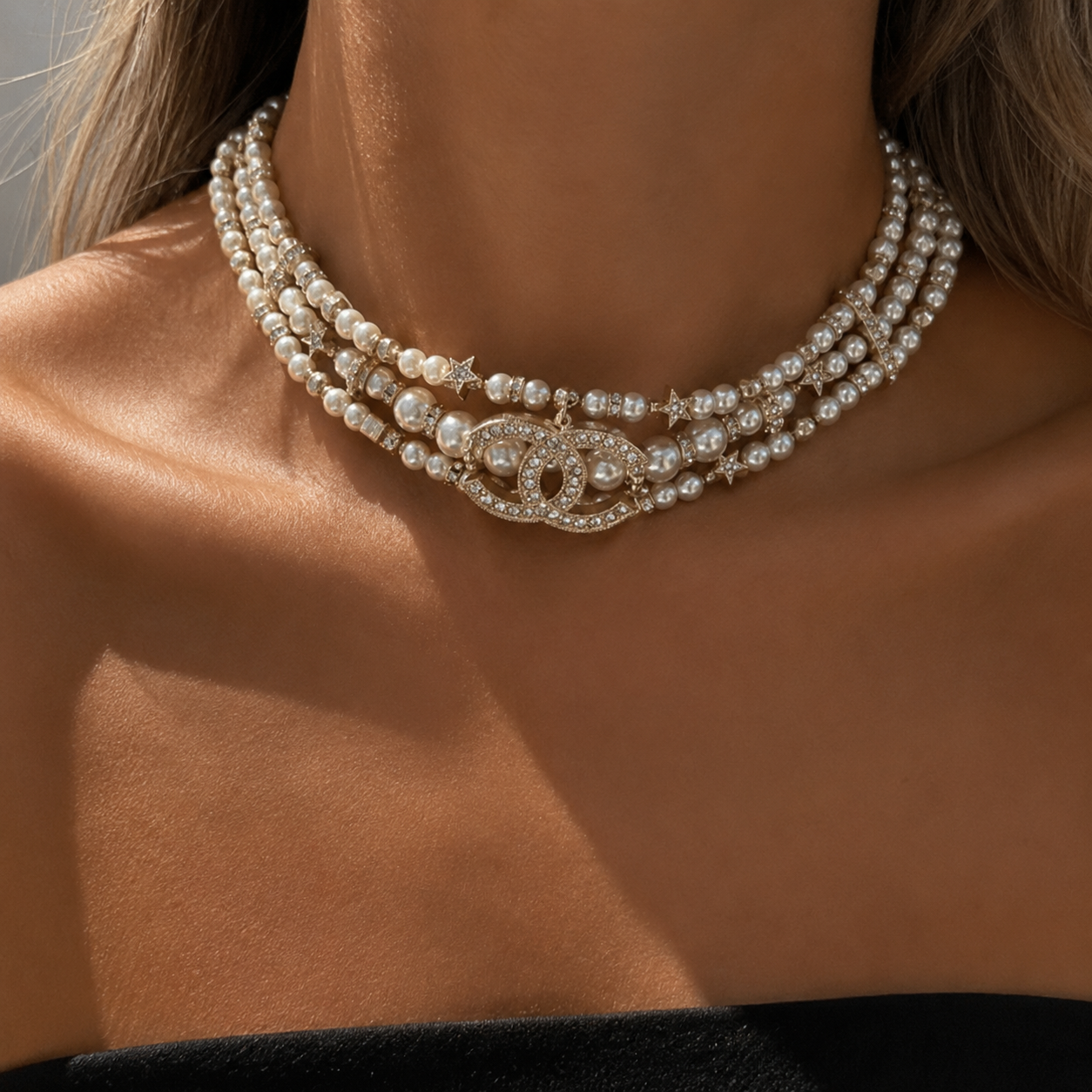 Multilayer Vintage Rhinestones Pearls Choker Victorian Jewelry