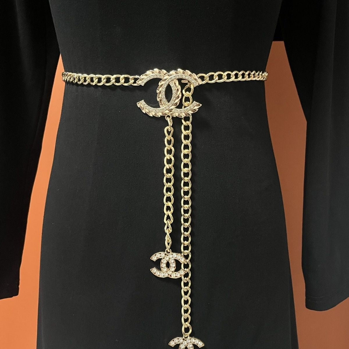 Silver Curb Chain Waist Belt | Crystal Buckle & Chain Tassel Drop