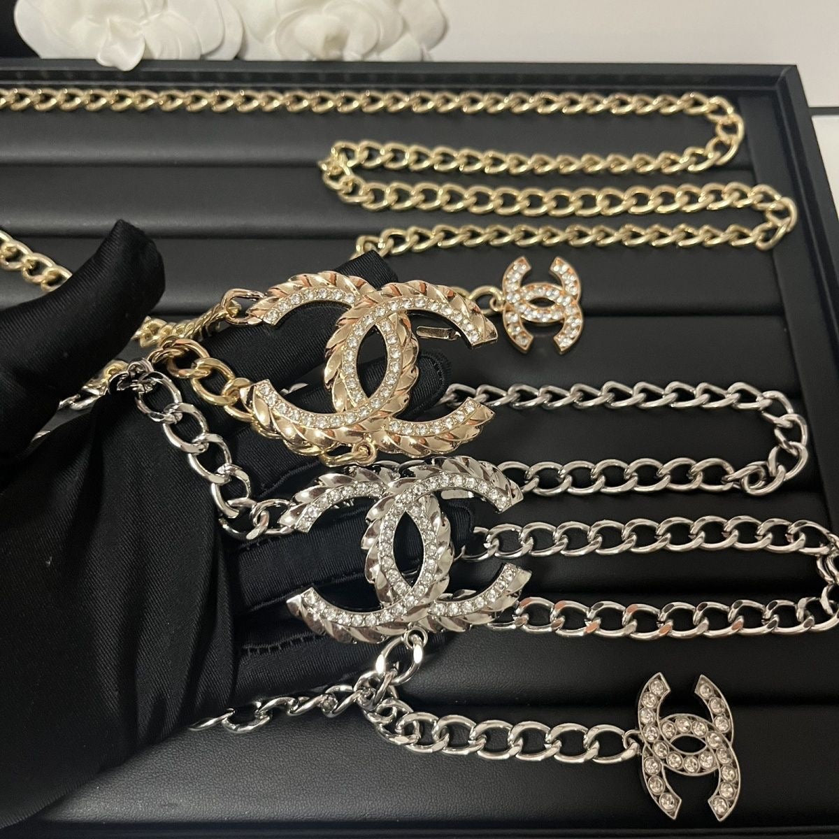 Silver Curb Chain Waist Belt | Crystal Buckle & Chain Tassel Drop