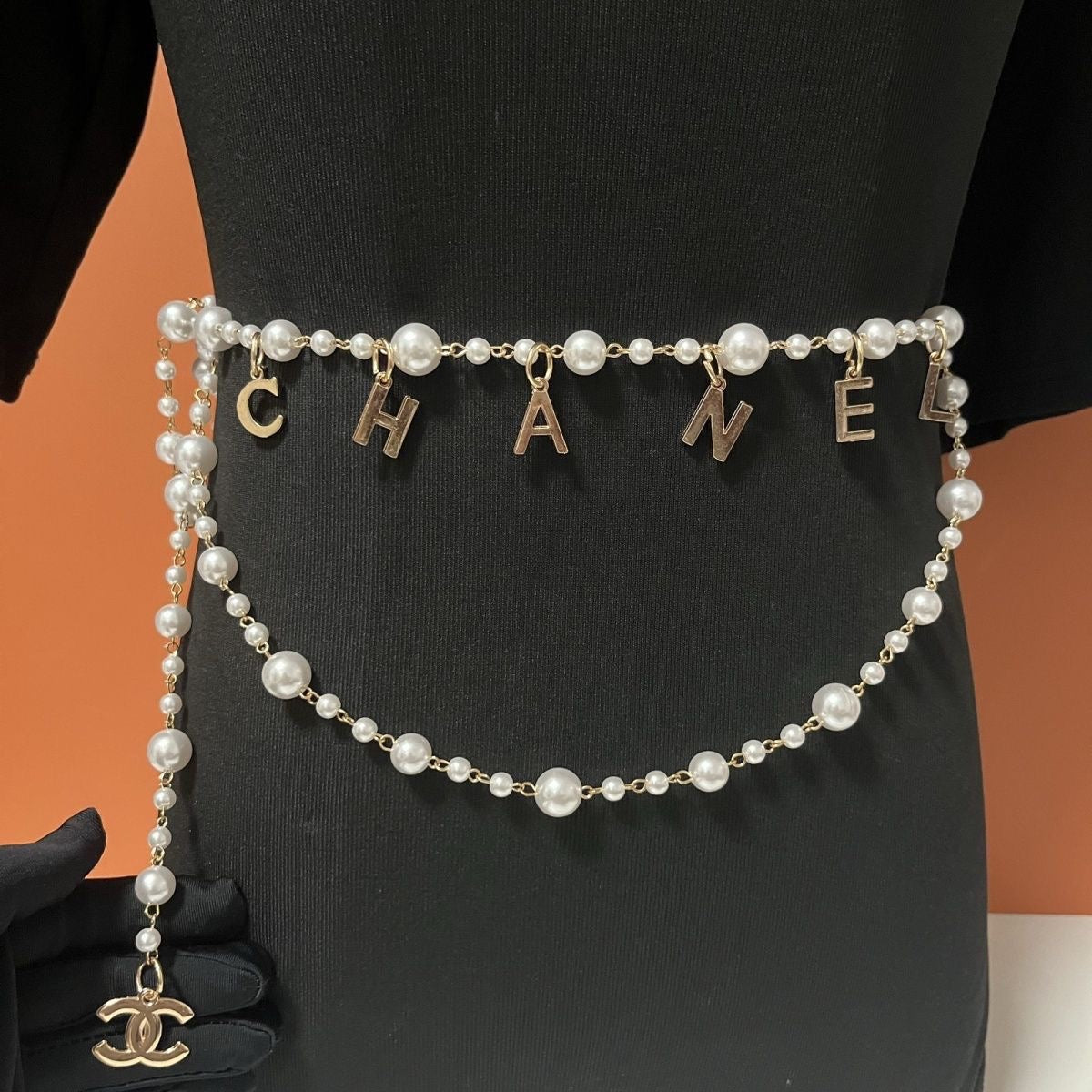 Pearl Waist Chain with Gold Letter Charms | Layered Body Chain Women's Jewelry