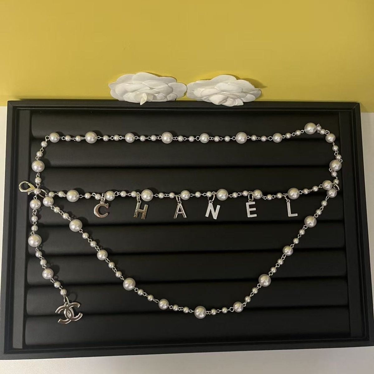 Pearl Waist Chain with Gold Letter Charms | Layered Body Chain Women's Jewelry