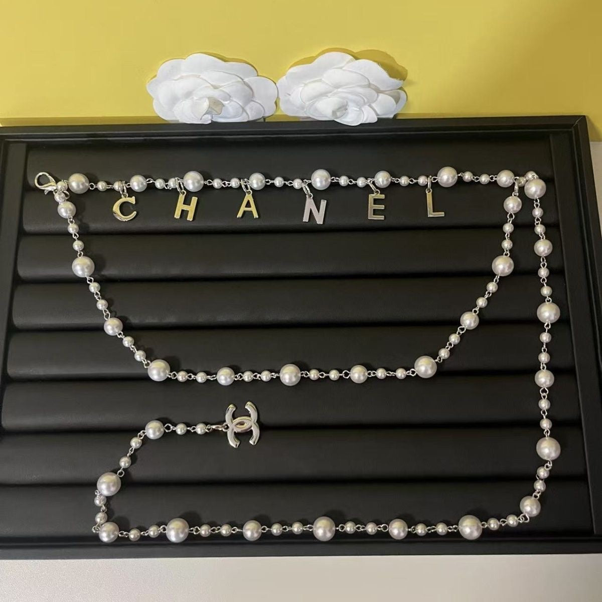 Pearl Waist Chain with Gold Letter Charms | Layered Body Chain Women's Jewelry