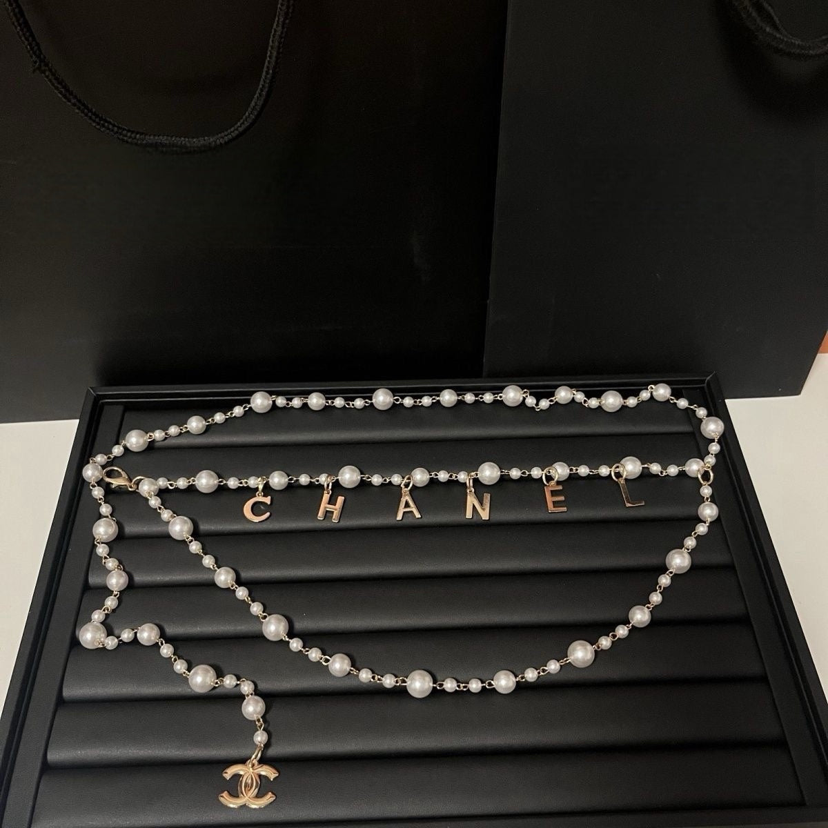 Pearl Waist Chain with Gold Letter Charms | Layered Body Chain Women's Jewelry