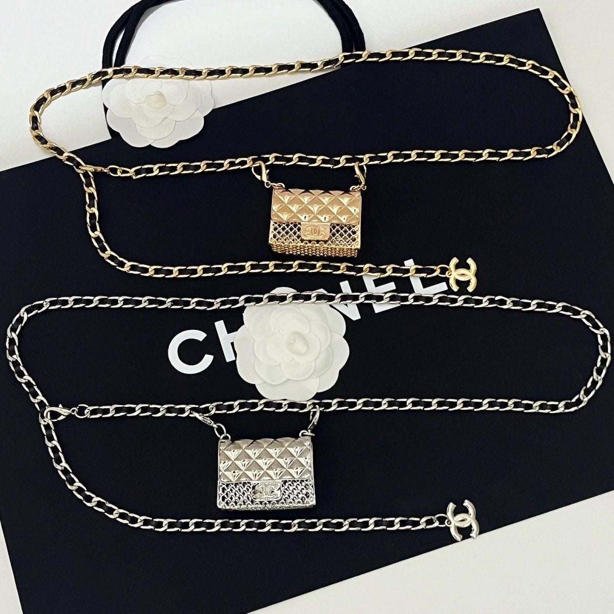 Gold Chain Waist Belt with Mini Quilted Bag Charm & Tassel Drop