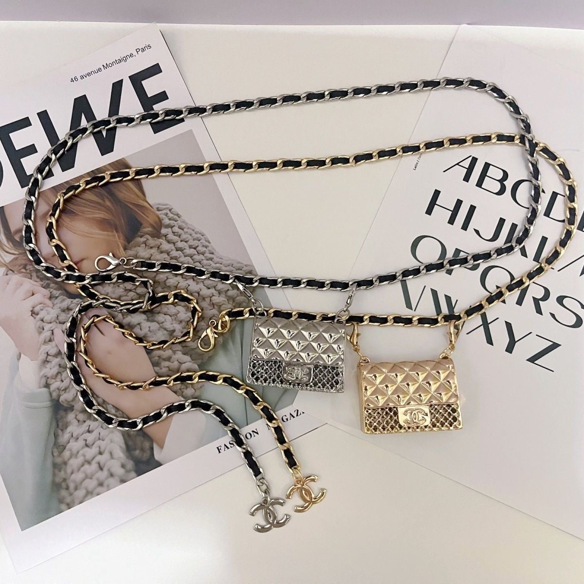 Gold Chain Waist Belt with Mini Quilted Bag Charm & Tassel Drop