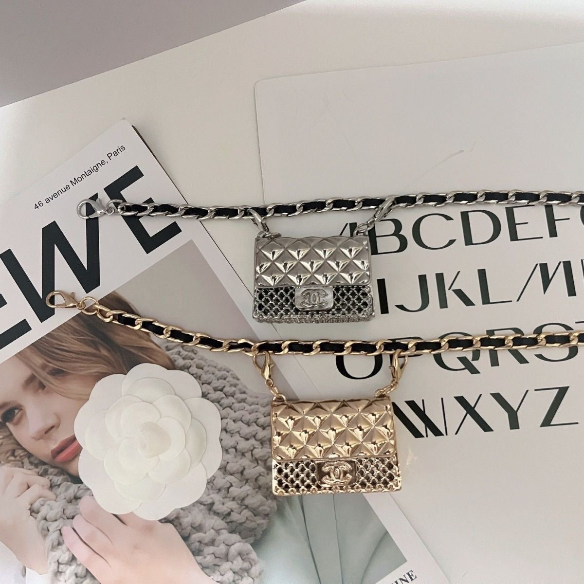 Gold Chain Waist Belt with Mini Quilted Bag Charm & Tassel Drop