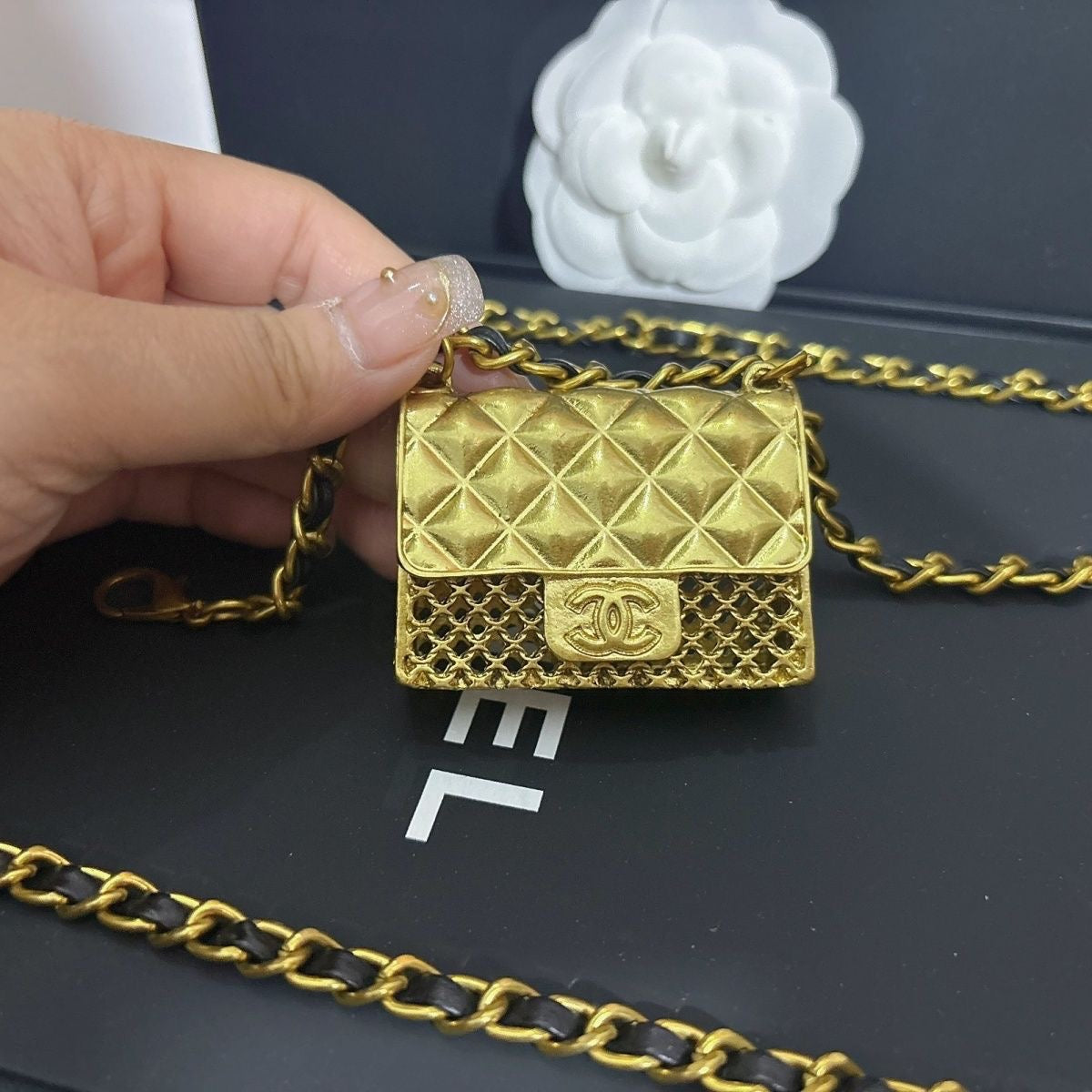 Gold Chain Waist Belt with Mini Quilted Bag Charm & Tassel Drop