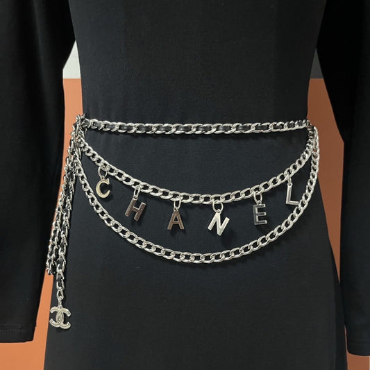 Triple Layered Gold Letter Charm Chain Belt