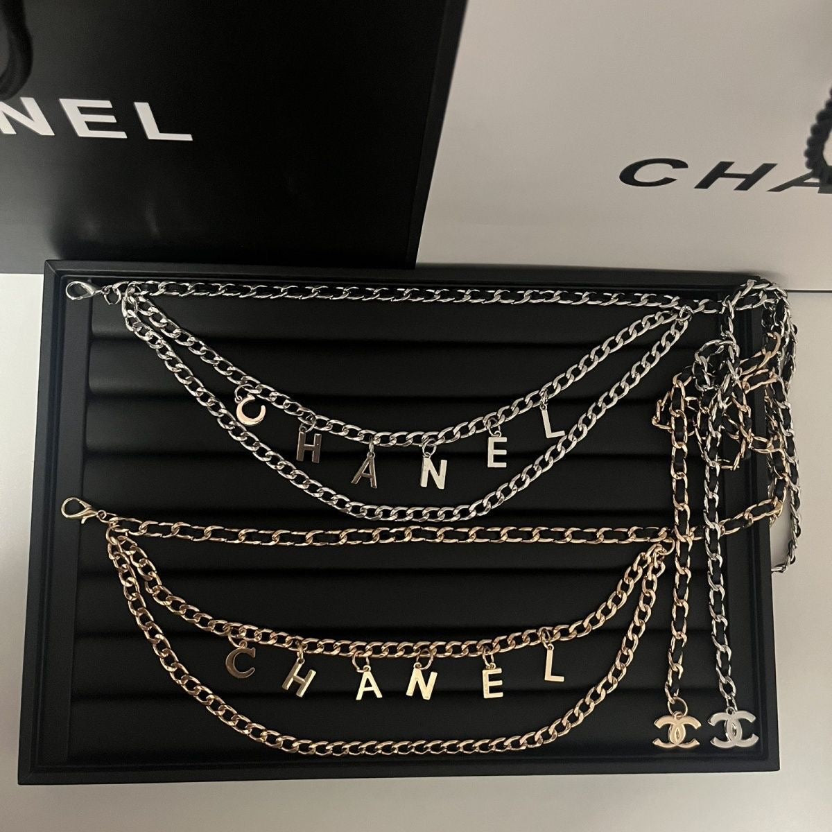 Triple Layered Gold Letter Charm Chain Belt