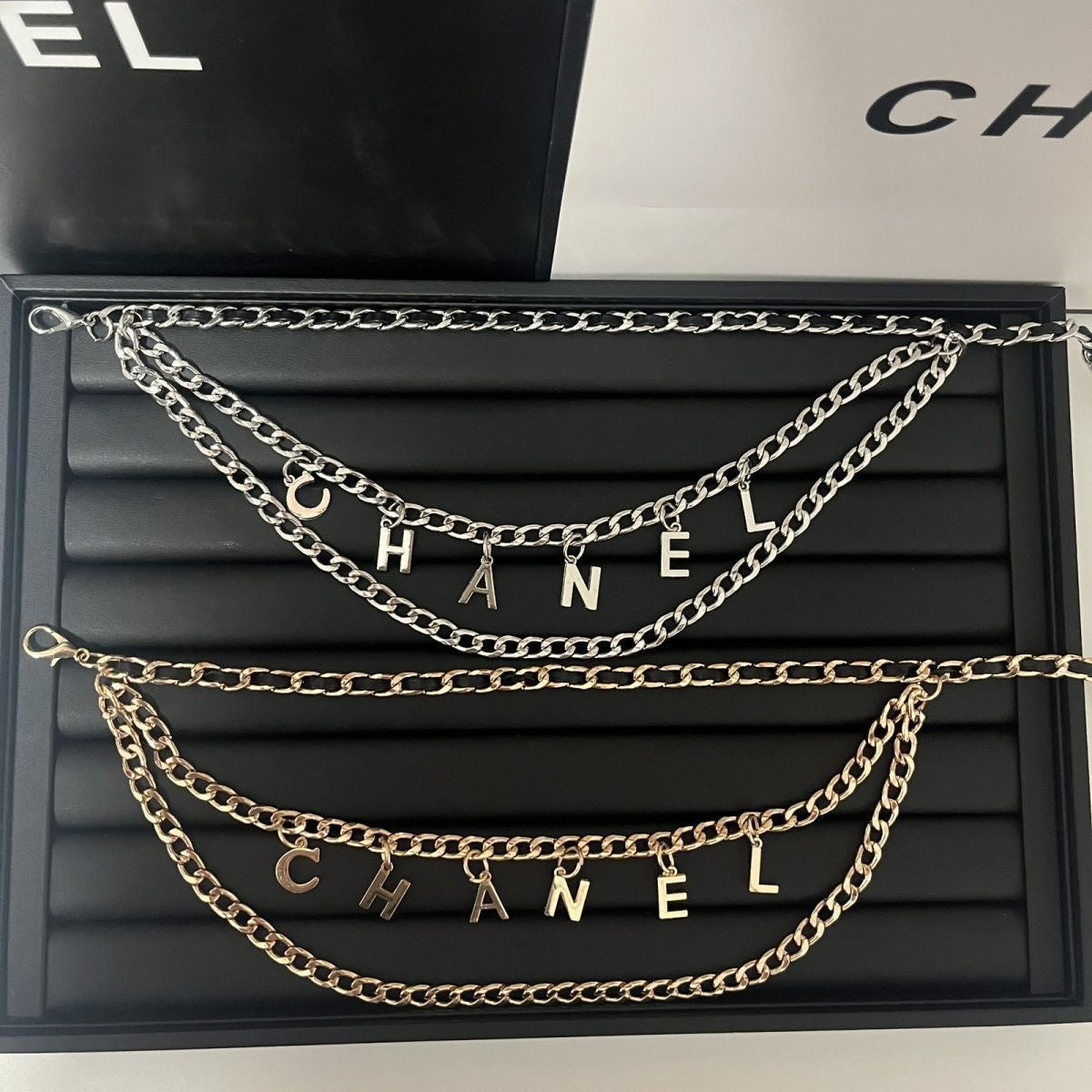 Triple Layered Gold Letter Charm Chain Belt