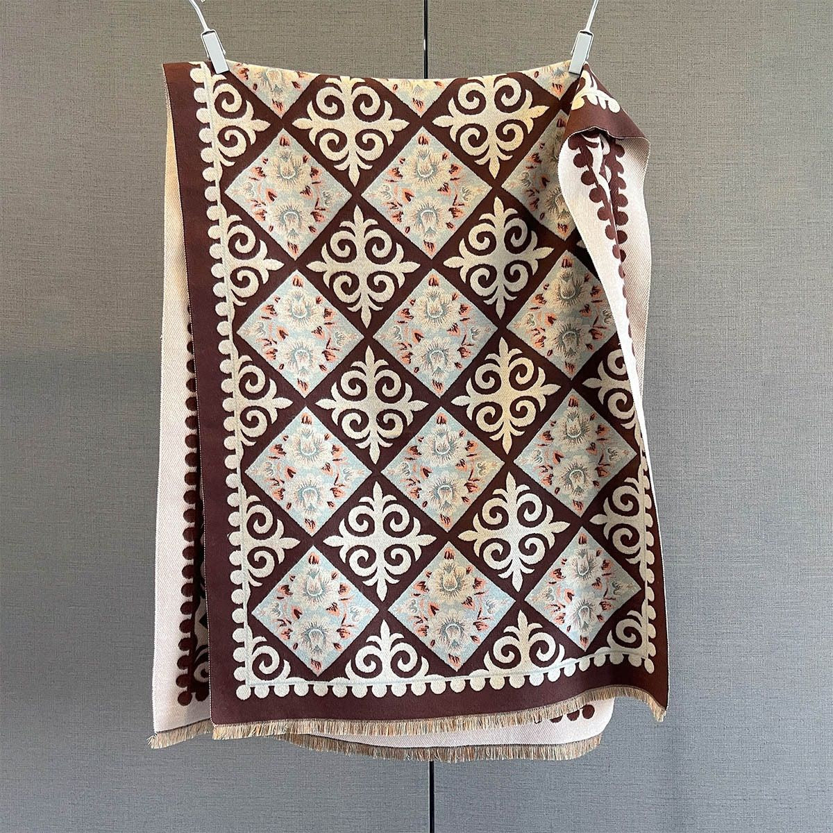 Classic Vintage Tribal Jacquard Cashmere Scarf