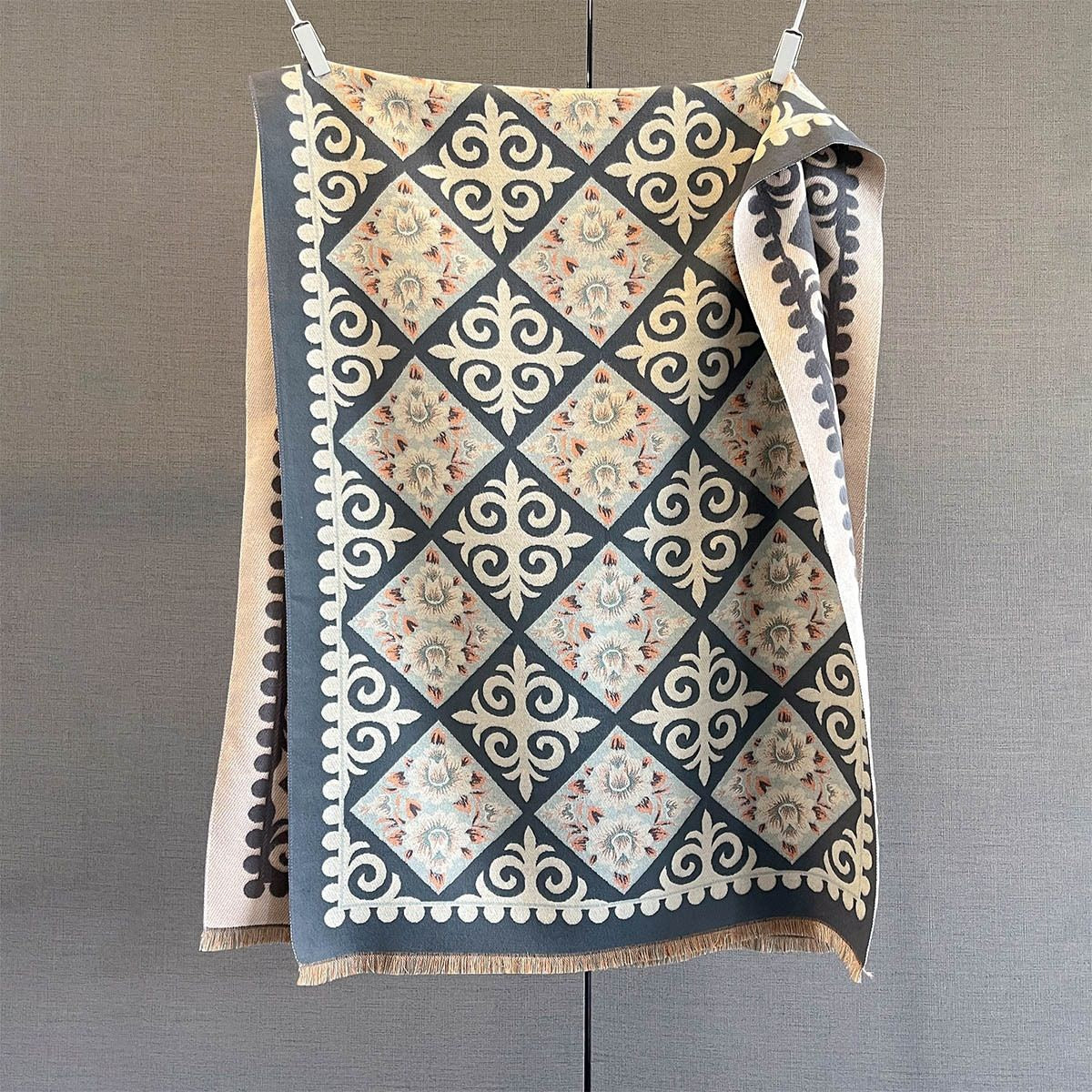 Classic Vintage Tribal Jacquard Cashmere Scarf