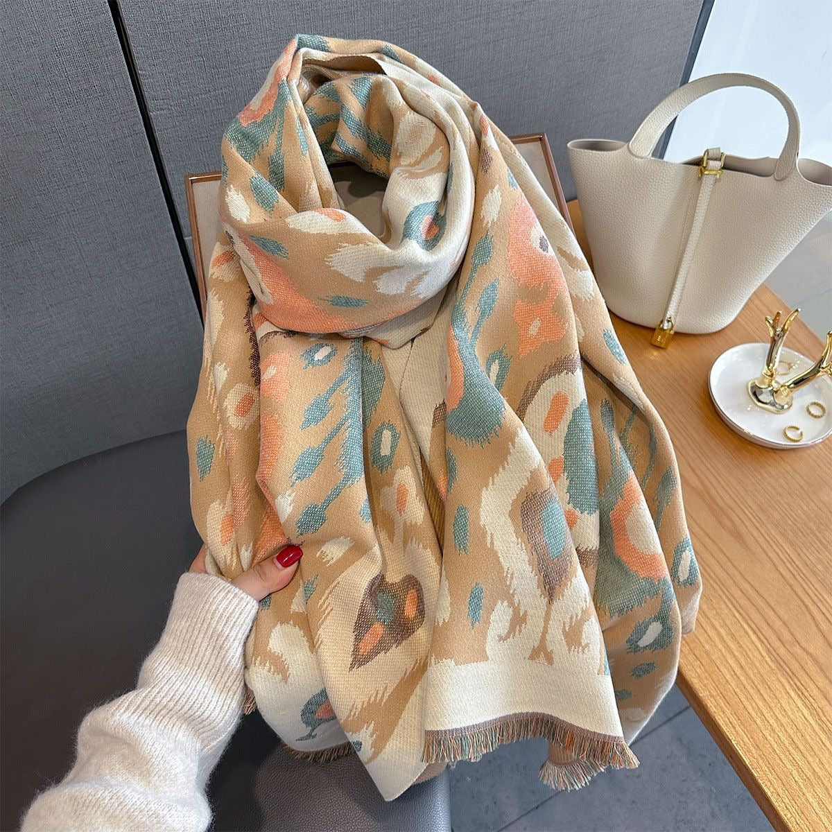 Bohemian Diamond Pattern Faux Cashmere Shawl