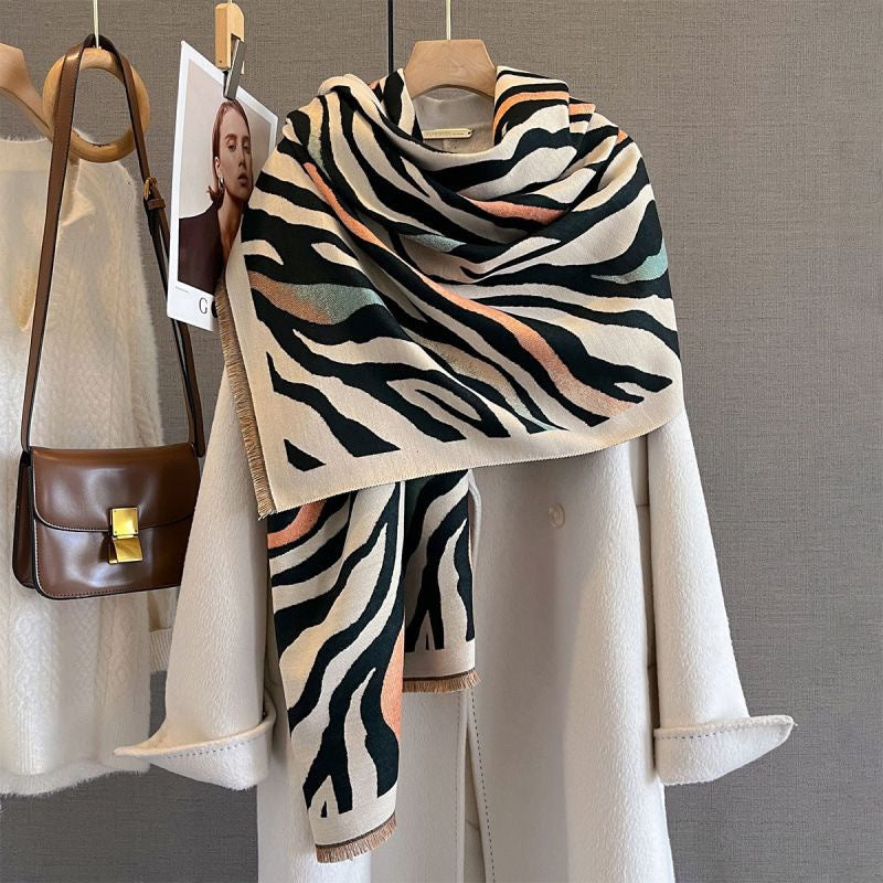 Zebra Stripe Faux Cashmere Winter Scarf