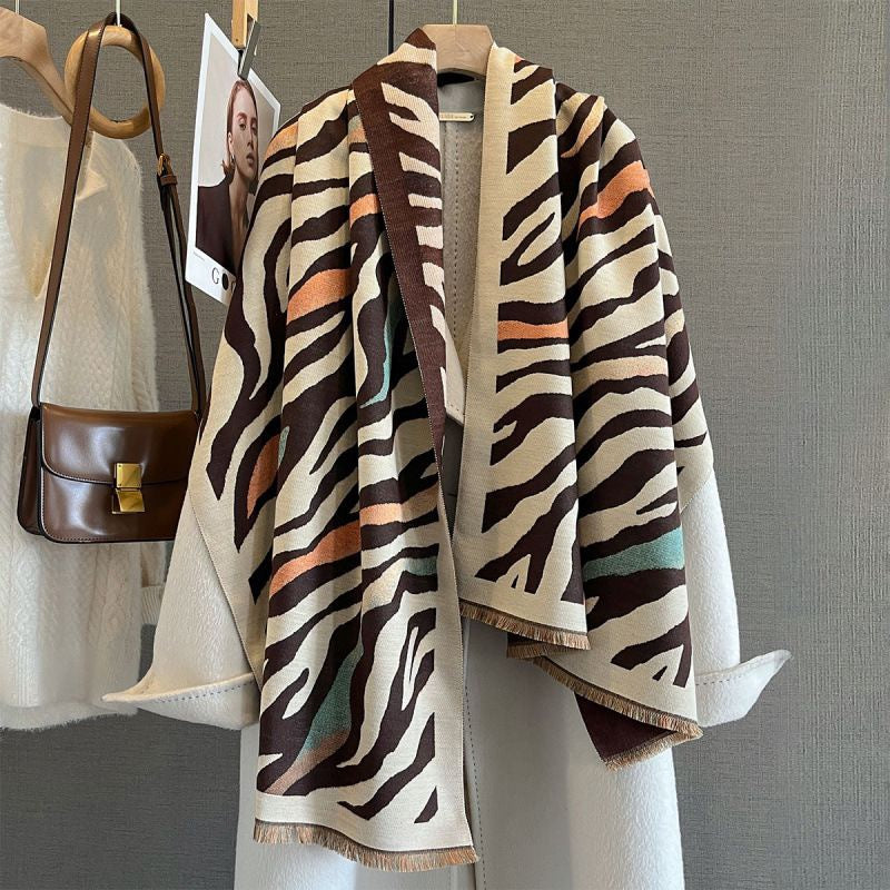 Zebra Stripe Faux Cashmere Winter Scarf