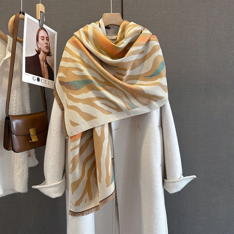 Zebra Stripe Faux Cashmere Winter Scarf