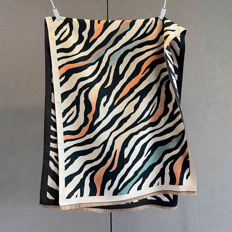 Zebra Stripe Faux Cashmere Winter Scarf