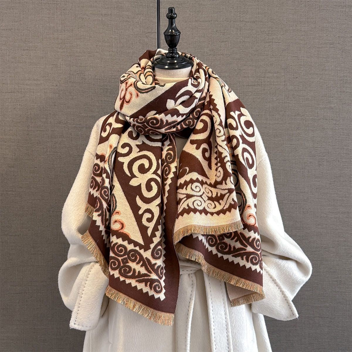 Boho Geometric Faux Cashmere Shawl Scarf