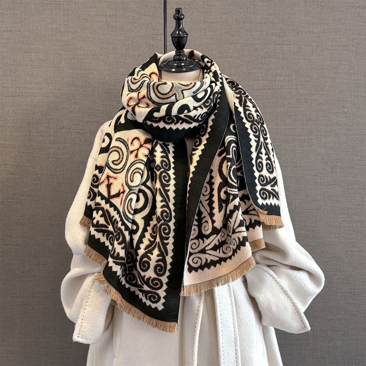 Boho Geometric Faux Cashmere Shawl Scarf