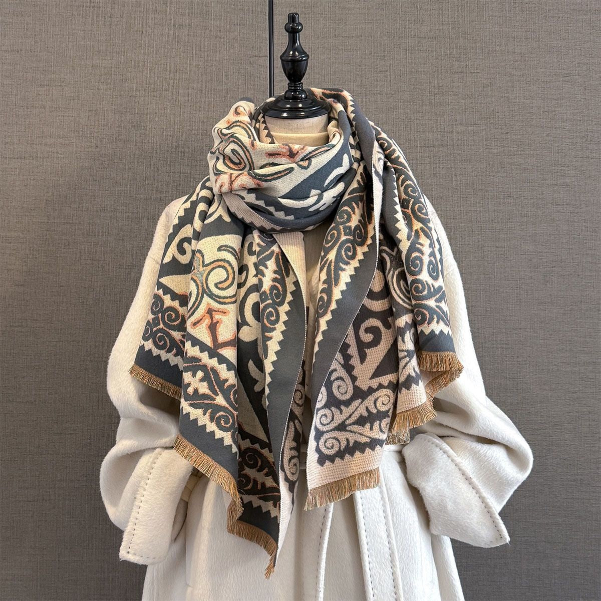 Boho Geometric Faux Cashmere Shawl Scarf