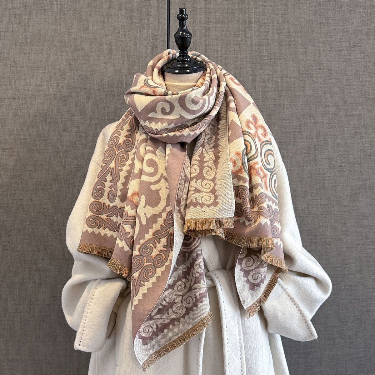 Boho Geometric Faux Cashmere Shawl Scarf