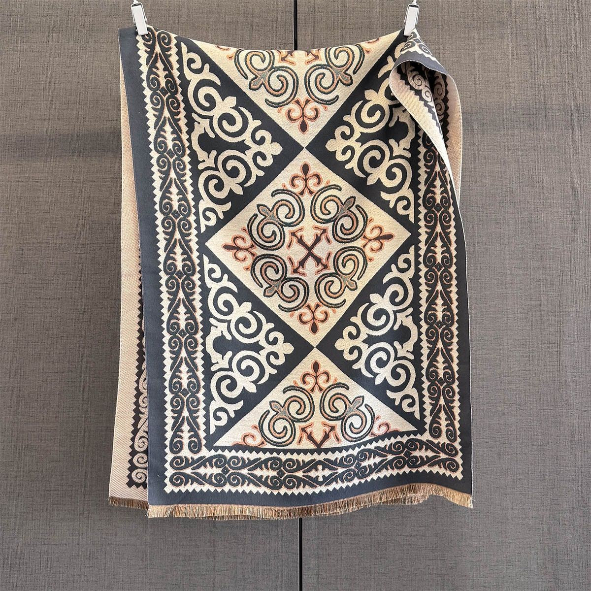 Boho Geometric Faux Cashmere Shawl Scarf