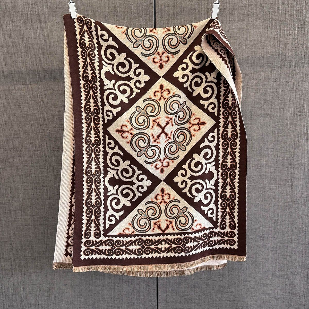 Boho Geometric Faux Cashmere Shawl Scarf