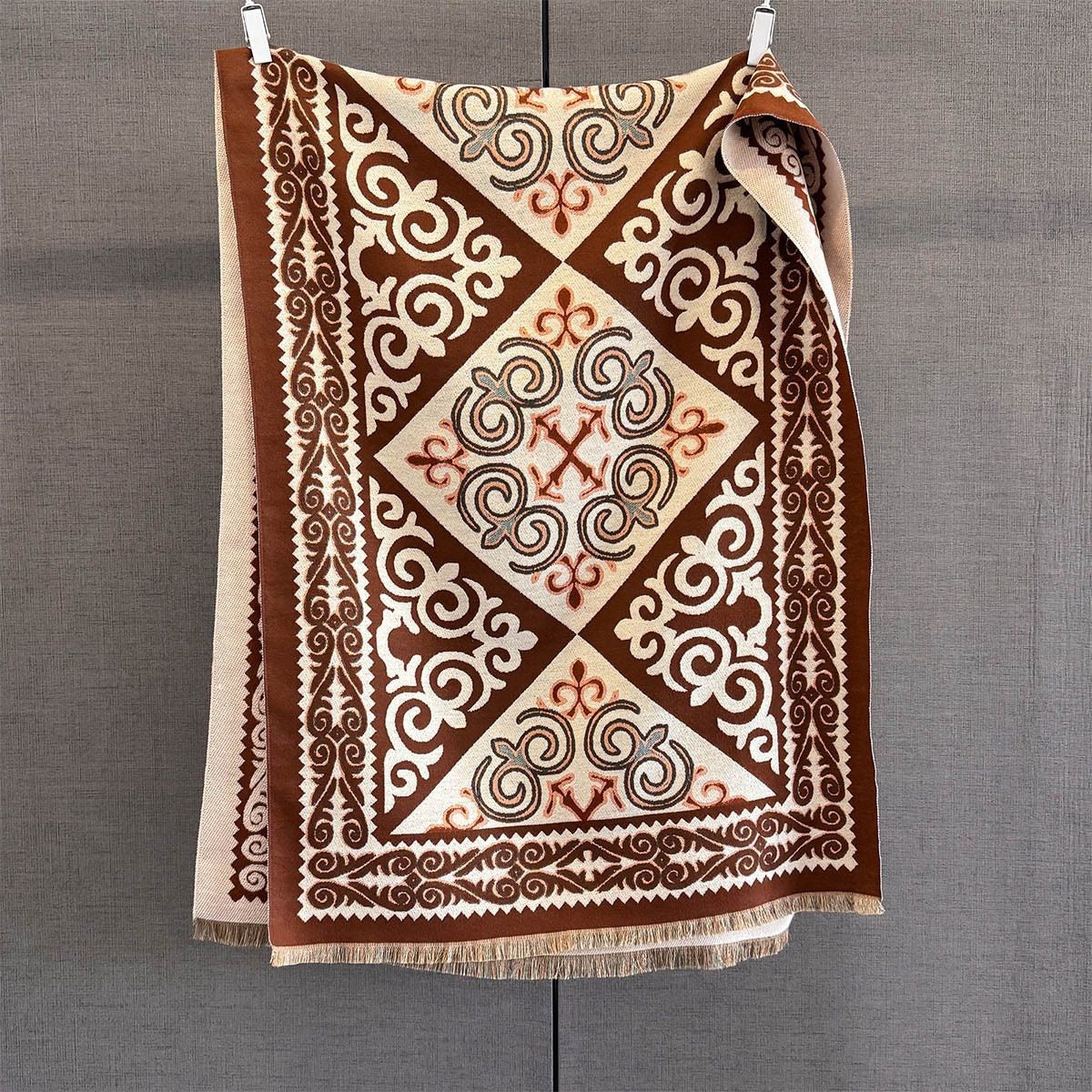 Boho Geometric Faux Cashmere Shawl Scarf
