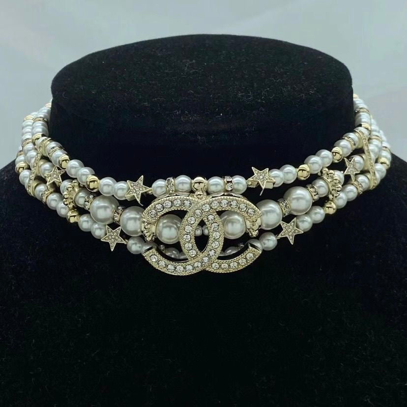 Multilayer Vintage Rhinestones Pearls Choker Victorian Jewelry