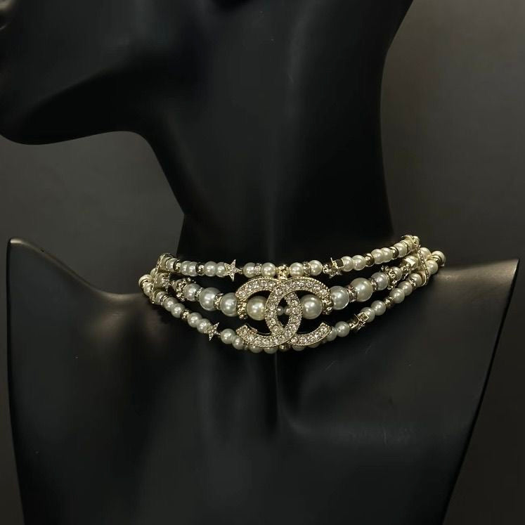 Multilayer Vintage Rhinestones Pearls Choker Victorian Jewelry