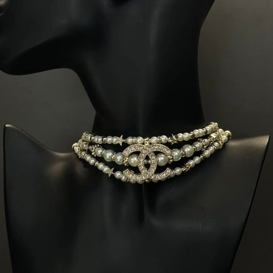 Multilayer Vintage Rhinestones Pearls Choker Victorian Jewelry