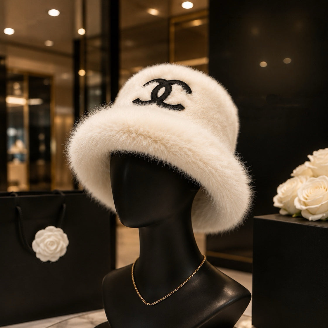 Women’s Faux Fur Bucket Hat Winter Warm Plush Furry Hat